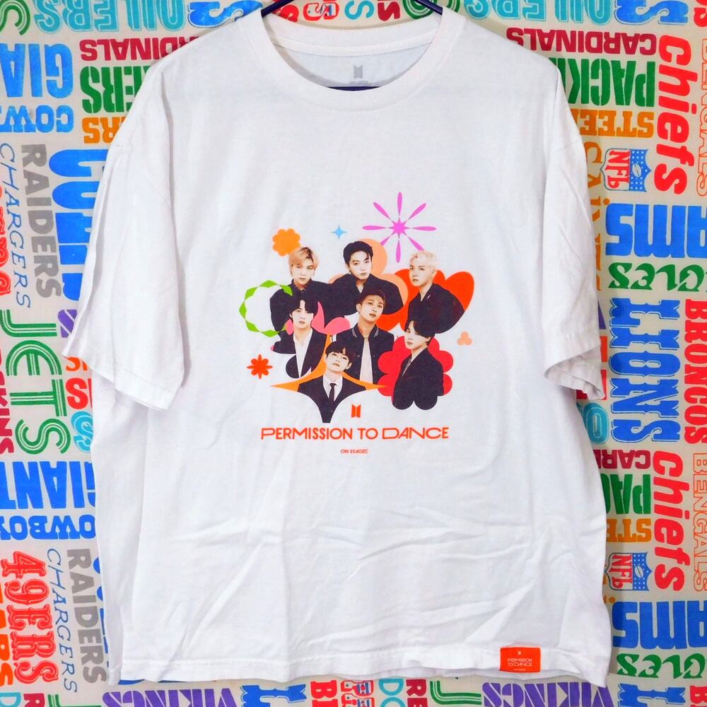 BTS Permission To Dance On Stage Tour T Shirt Size XL K Pop White Double Sided